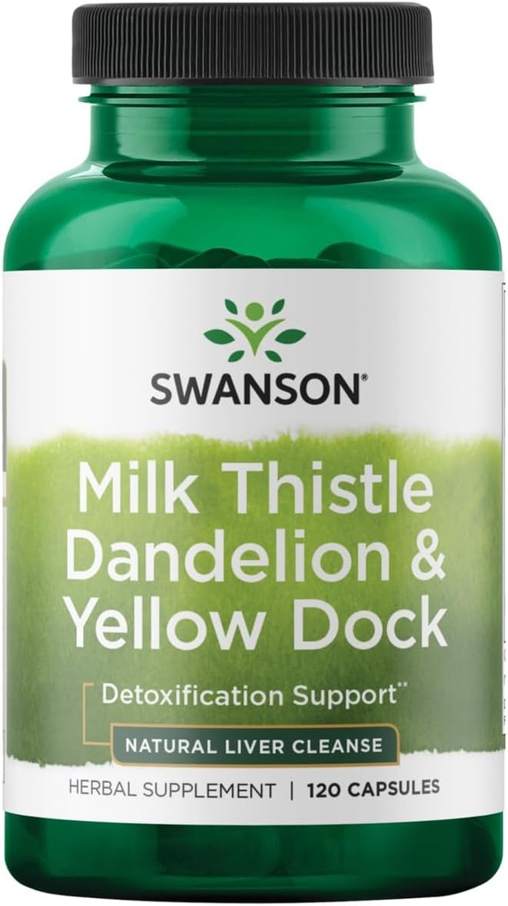 Swanson Milk Thistle, Dandelion & Yellow Dock - Herbal Liver Support Supplement - Natural Supplement Helping to Maintain Overall Health & Wellbeing - (120 Capsules) 1 Pack