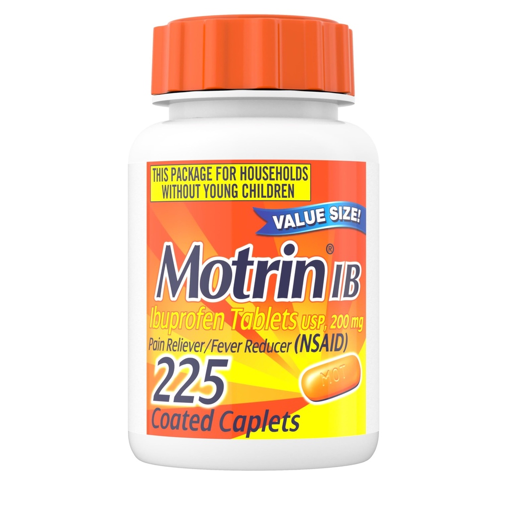 Motrin IB Ibuprofen 200mg Tablets, Ibuprofen Pain & Fever Reliever for Headache, Backache, Muscular Aches, Menstrual Pain & Minor Arthritis Pain, Over-The-Counter NSAID Medicine, 225 ct