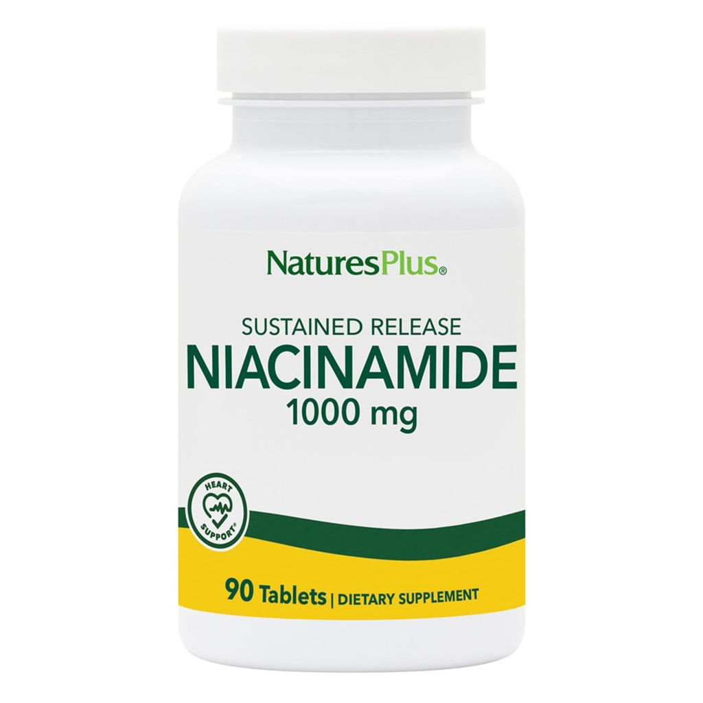NaturesPlus Νιακιναμίδη, Παρατεταμένη Απελευθέρωση - 1000 mg, 90 δισκία - Συμπλήρωμα Βιταμίνης Β3 υψηλής ισχύος - Χορτοφαγικά, Χωρίς Γλουτένη - 90 Σερβιέτες
