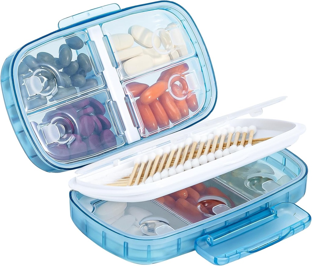 Daviky Travel Pill Organizer, Weekly Pill Dispenser 1 Χρόνος την ημέρα, μεγάλο κουτί χάπι, Moisture Proof 8 υπόθεση χάπι διαμέρισμα, φορητός κάτοχος χάπι για τα φάρμακα, συμπληρώματα και βιταμίνες (μπλε)