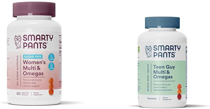 SmartyPants Γυναικεία Πολυβιταμίνες, Χωρίς ζάχαρη: Βιοτίνη, Μεθυλοφολικό, Ωμέγα 3 (ALA), Βιταμίνη D & Έφηβος Πολυβιταμίνη Gummies: Ωμέγα 3 Fish Oil (EPA/DHA), Βιταμίνη D3, C, Βιταμίνη B12, B6