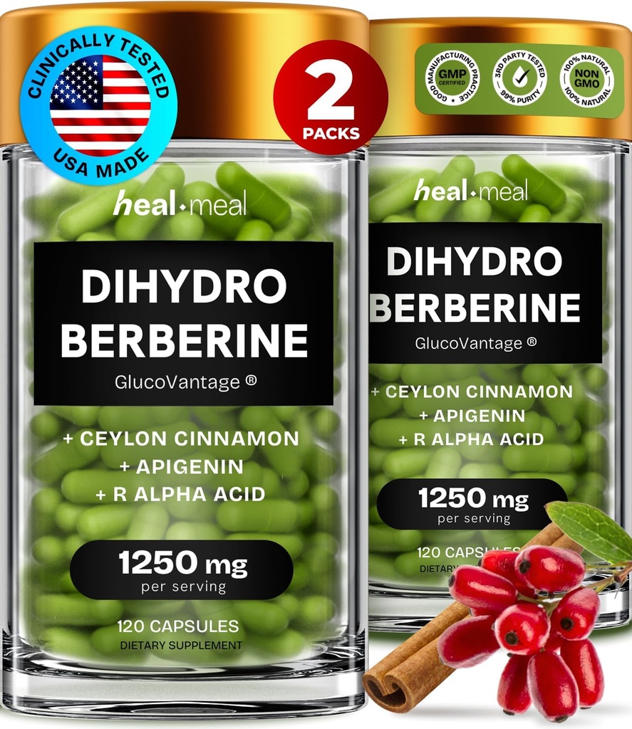 Dihydroberberine Supplement - Dehydro Berberine Organic -Super Berberine Supplement with Ceylon Cinnamon & R Alpha Lipoic Acid & Apigenin - Hydroberberine 240 caps (2 Packs)
