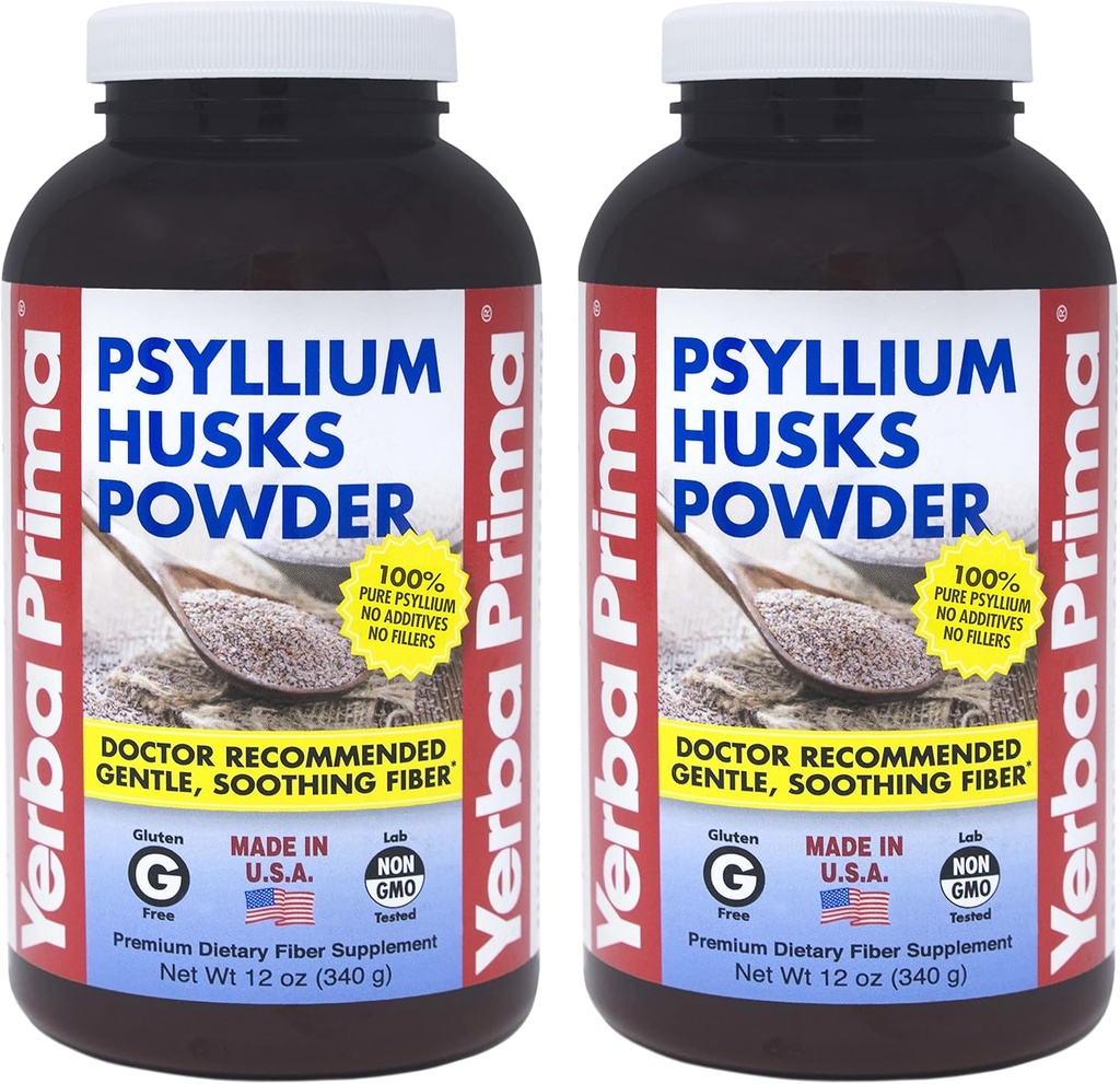 Yerba Prima Psyllium Husk Powder 12 oz (πακέτο του 2) - Φυσικό συμπλήρωμα ινών