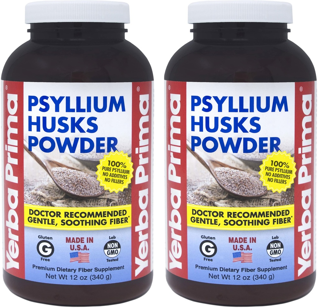 Yerba Prima Psyllium Husk Powder 12 oz (Pack of 2) - Natural Fiber Supplement
