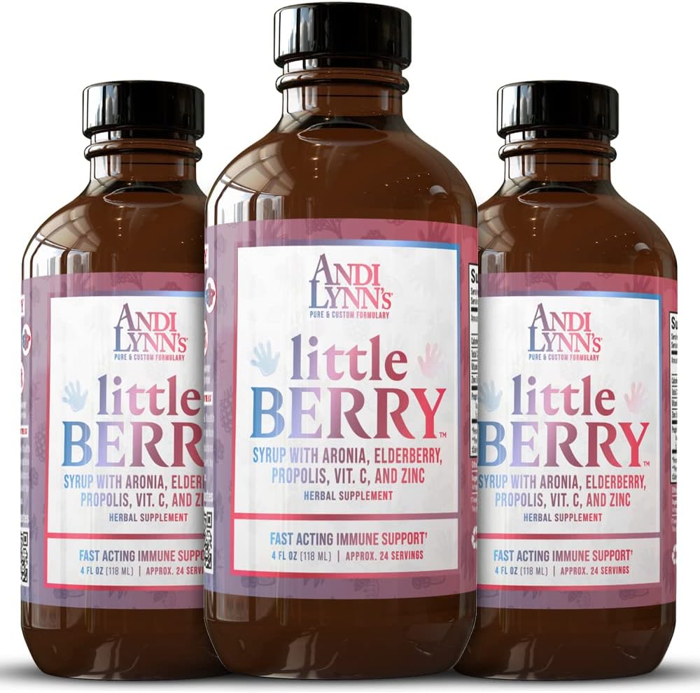 LittleBerry της Andi Lynn, Syrup Elderberry για παιδιά με βιταμίνη C & ψευδάργυρο, Fast-Active Immune Support Herbal Supplement, 4 oz (3-Pack)