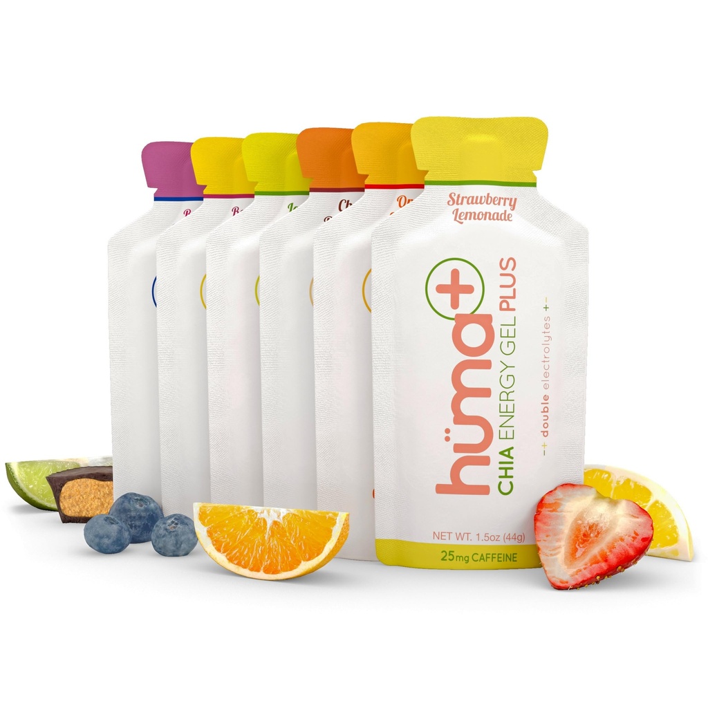 Huma Plus (διπλοί ηλεκτρολύτες) Chia Energy Gel, Variety Pack, 12 Gels - Στομάχι φιλικό, πραγματική ενέργεια τροφίμων Gels