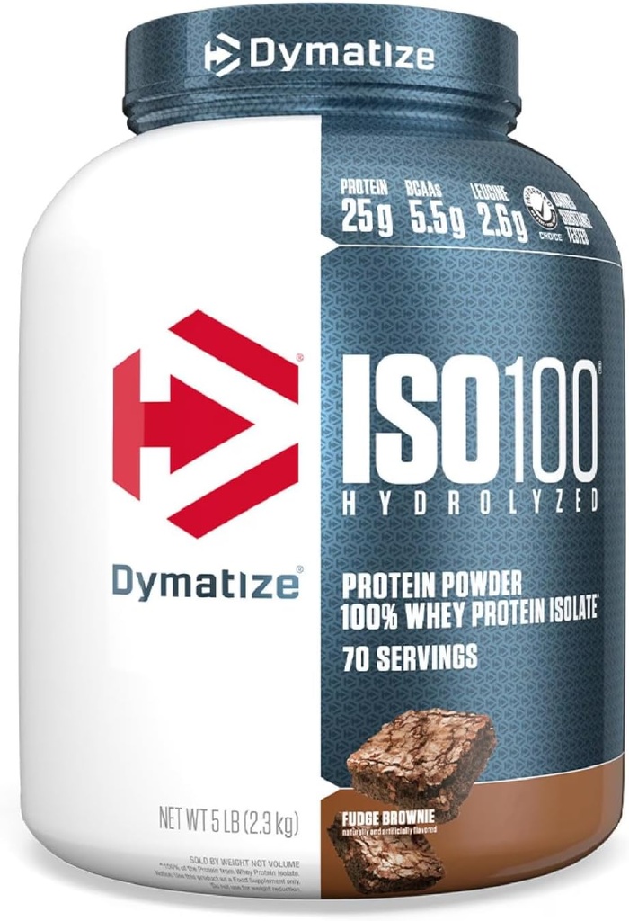 Dymatize ISO 100 Υδρολυμένη σκόνη πρωτεΐνης ορού γάλακτος, Fudge Brownie, 5 Λίρες