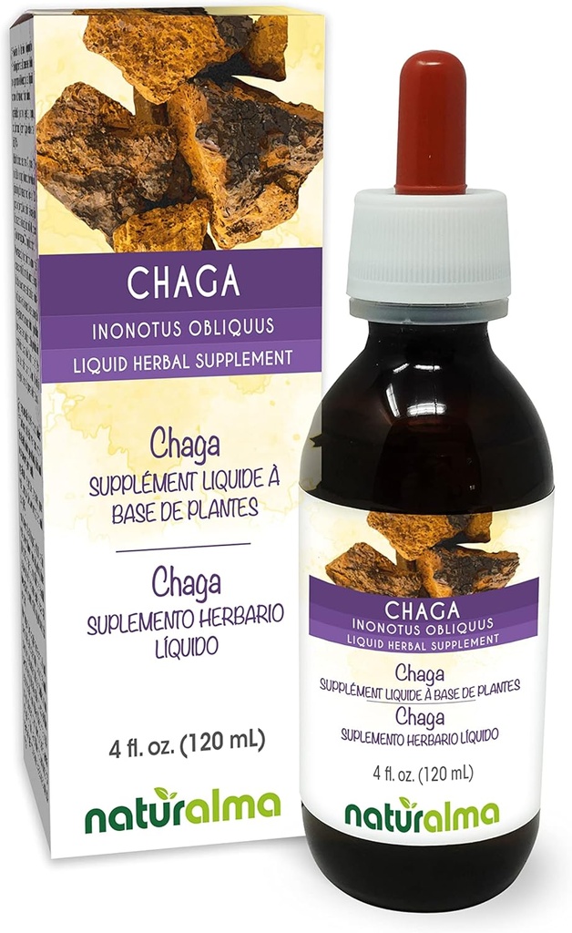Naturalma Chaga (Inonotus obligus) Fungus ή Mushroom Αλκοόλ-ελεύθερο Βάμμα - 4 fl oz Liquid Extract in Drops - φυτικό συμπλήρωμα - Vegan