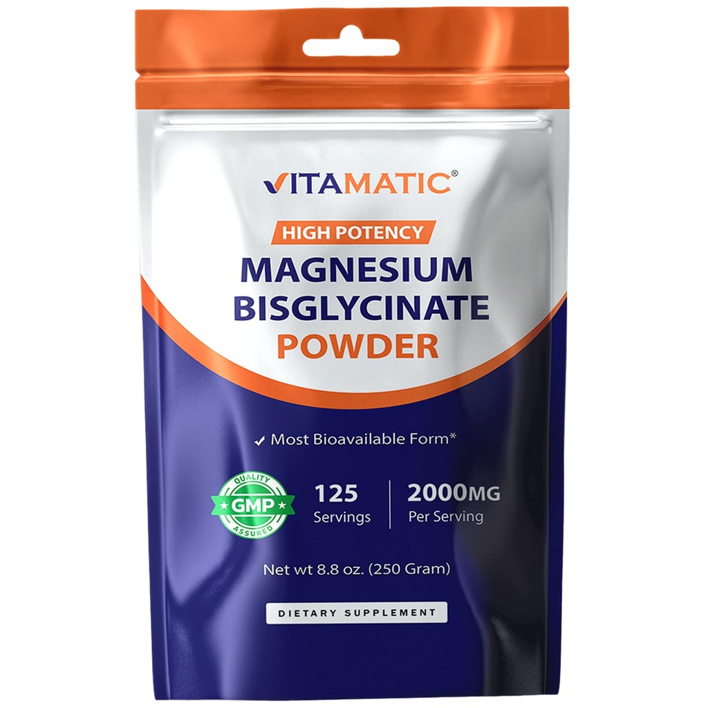 Vitamatic Magnesium (από Bisglycinate & Oxide) - Υποστηρίζει τους μυς, τις αρθρώσεις και την υγεία της καρδιάς 250 γραμμάρια - 125 υπηρεσίες