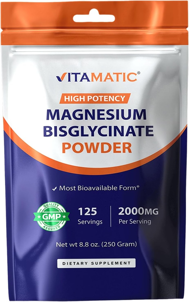 Vitamatic Magnesium (από Bisglycinate & Oxide) - Υποστηρίζει τους μυς, τις αρθρώσεις και την υγεία της καρδιάς 250 γραμμάρια - 125 υπηρεσίες