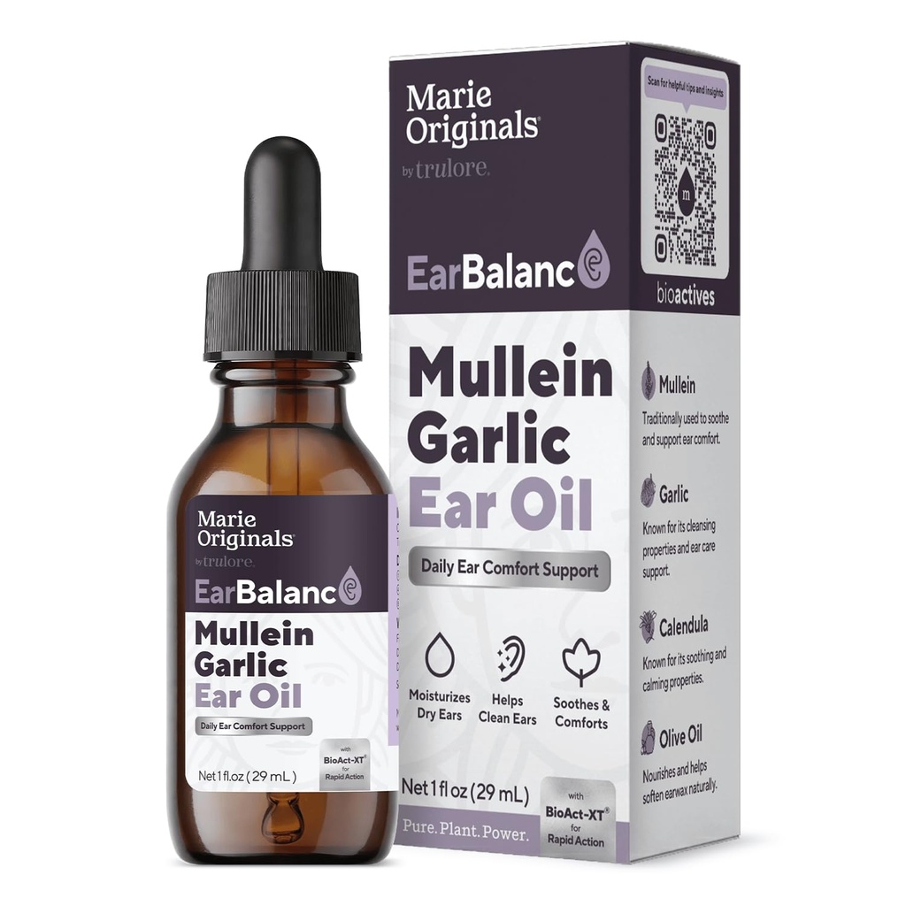 Marie Originals Mullein Garlic Ear Oil Drops, Herbal Ear Care Oil with Mullein, Garlic, Calendula, St. John’s Wort and Tea Tree, 1 fl oz (1 Pack)
