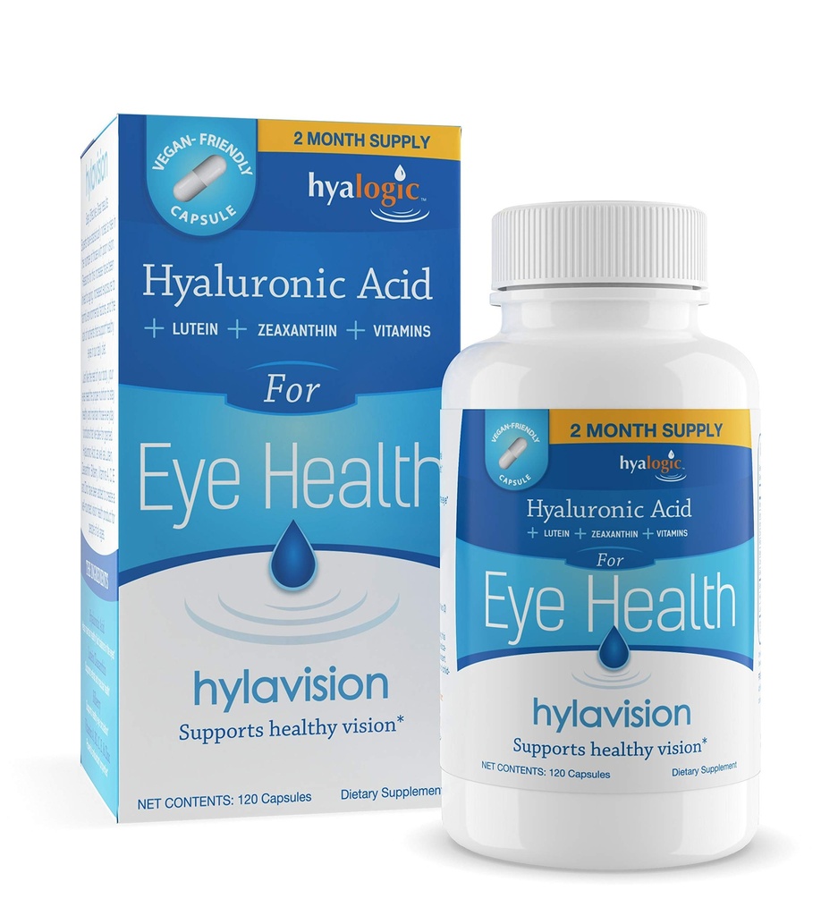 HylaVision Eye Health Supplements: Υαλουρονικό οξύ, λουτεΐνη και Zeaxanthin Διαιτητικά συμπληρώματα για την υποστήριξη της όρασης (120 κάψουλες)— Vegan Formula by Hyallogic