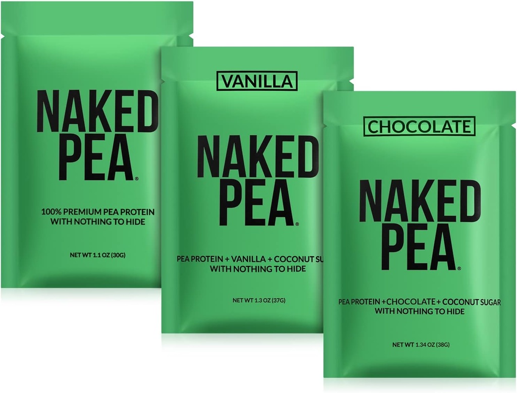 Γυμνό Vegan δείγμα Pea Pea, Pea σοκολάτας, και Vanilla Pea