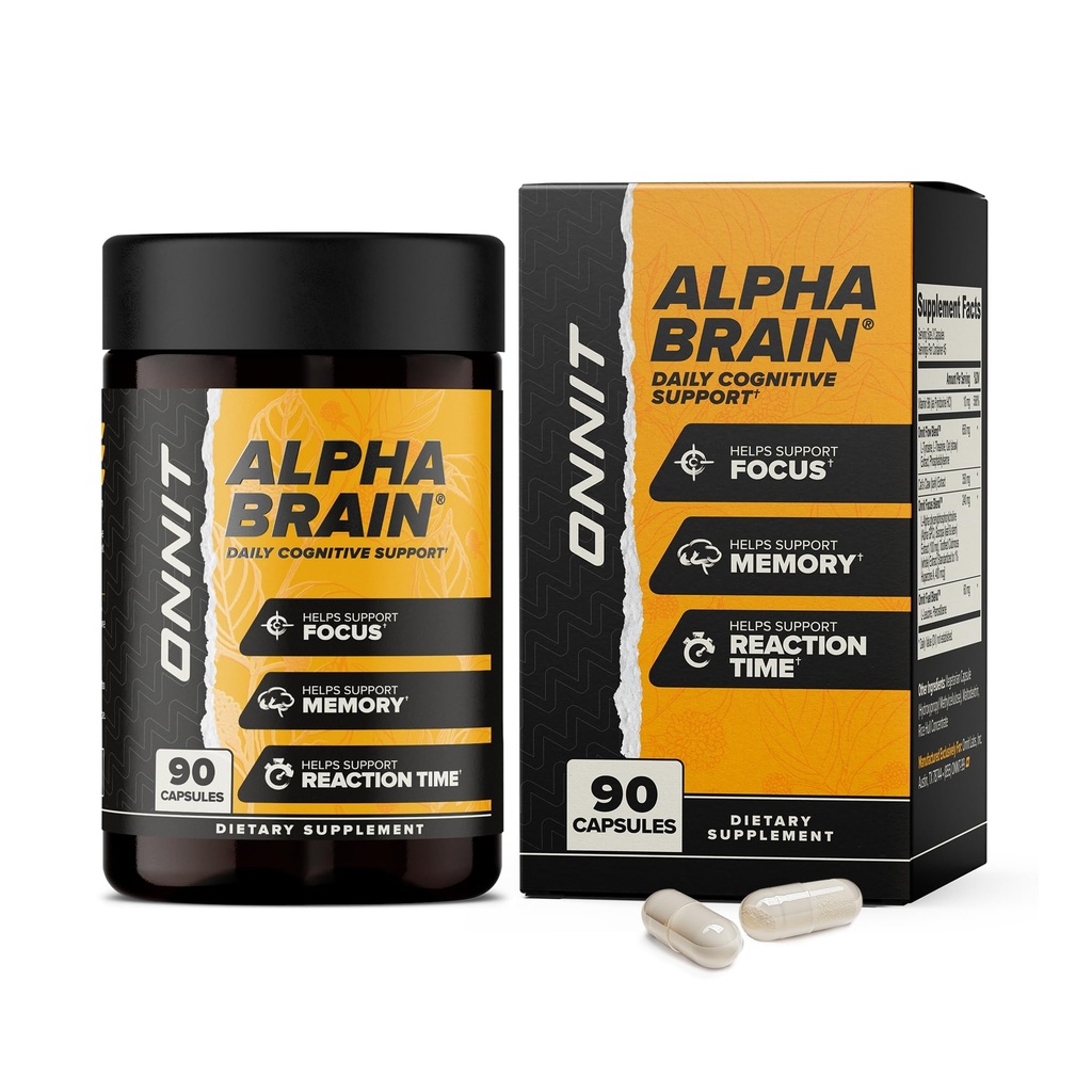 ONNIT Alpha Brain Nootropic Brain Συμπληρωματικό για Εστίαση, Μνήμη, Διανοητική Καθαρότητα, Γνωστική Υποστήριξη με L-Θεανίνη και Βιταμίνη Β6, 90 Μέτρα