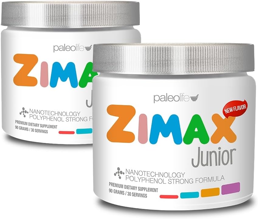 ZIMAX Junior Super Αντιοξειδωτικό για Παιδιά και Εφήβους Μεταξύ 4 και 16 Χρόνια, 100% Φυσικό με Βιταμίνη C, Μαγνήσιο, Βιταμίνη D3, Κουρκουμίνη, Τζίντζερ και Ορυκτά