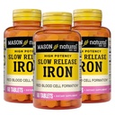 Mason Natural Slow, Release Iron (Ferrous Sulfate) 50 mg δισκία, 180 ημέρες προσφοράς, High Potency Supplement, Gentle on Stomach, 3 Pack