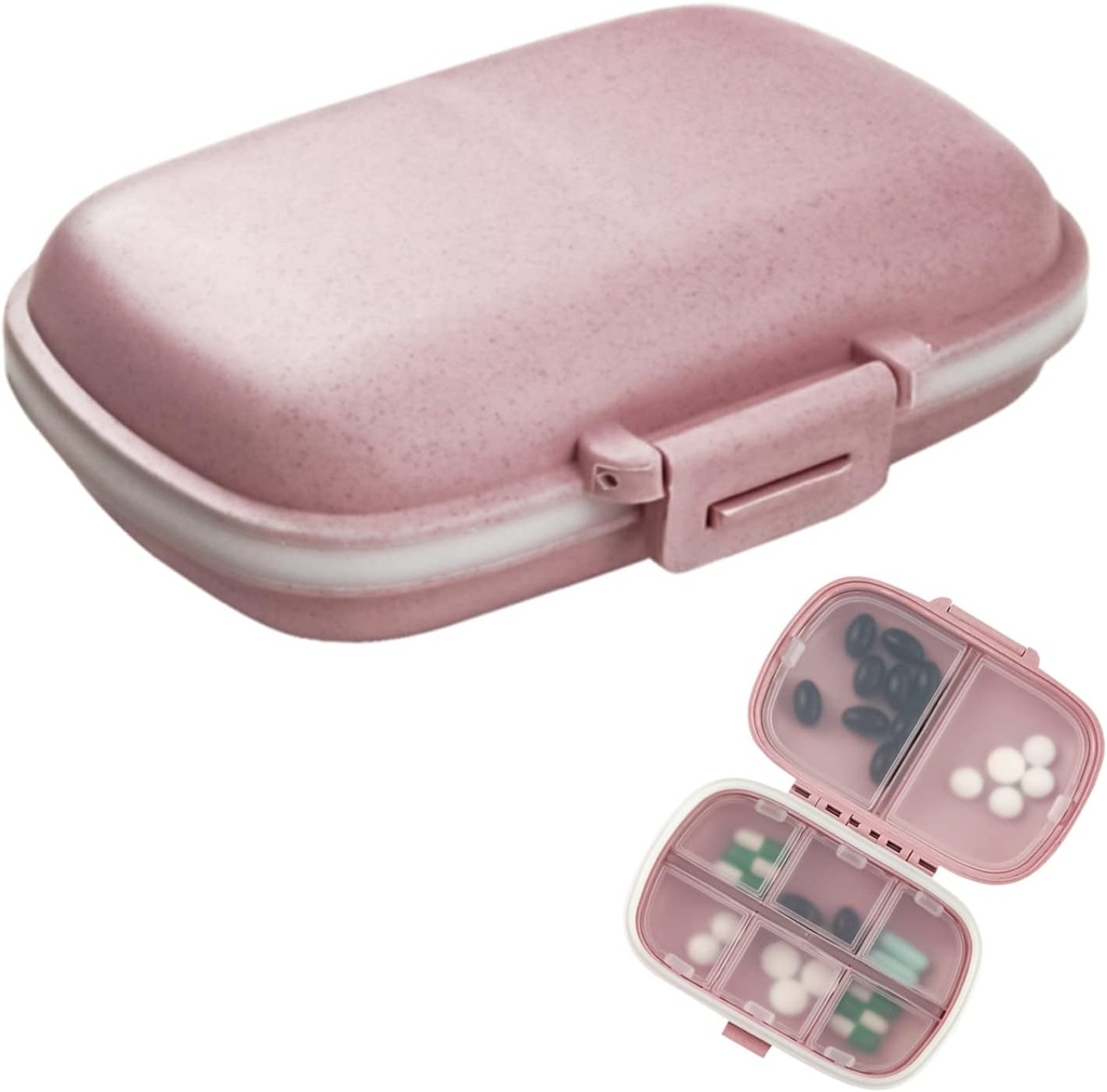 1Pack Travel Pill Organizer, 8 διαμερίσματα Φορητή θήκη χαπιών, μικρό κουτί χαπιών για Pocket Purse Φορητή ιατρική Βιταμίνη εμπορευματοκιβώτιο ροζ