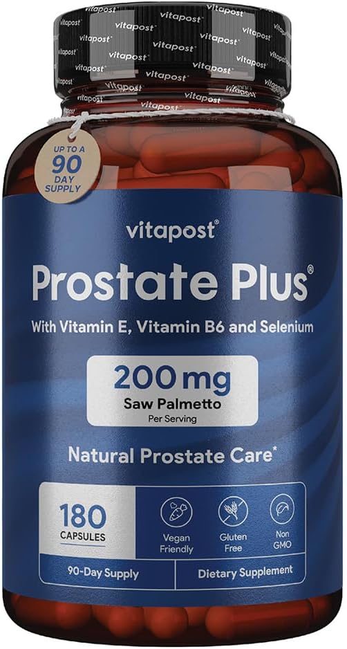 Prostate Plus Natural Prostate Care and Urinary Health Supplement for Men Enriched with Saw Palmetto, Vitamin B6, Vitamin E, Selenium and Zinc. 180 Κάψουλες