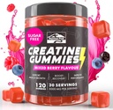 KP Creatine Monohydrate Gummies Μικτό μούρο για άνδρες και γυναίκες, 100% Creatine Μικτή Gummies μούρα, 5g ανά υπηρεσία + Vegan, Χωρίς ζάχαρη, Μικτό μούρο + δύναμη, ενέργεια, μυών & Booty Gain - 120 κόμης