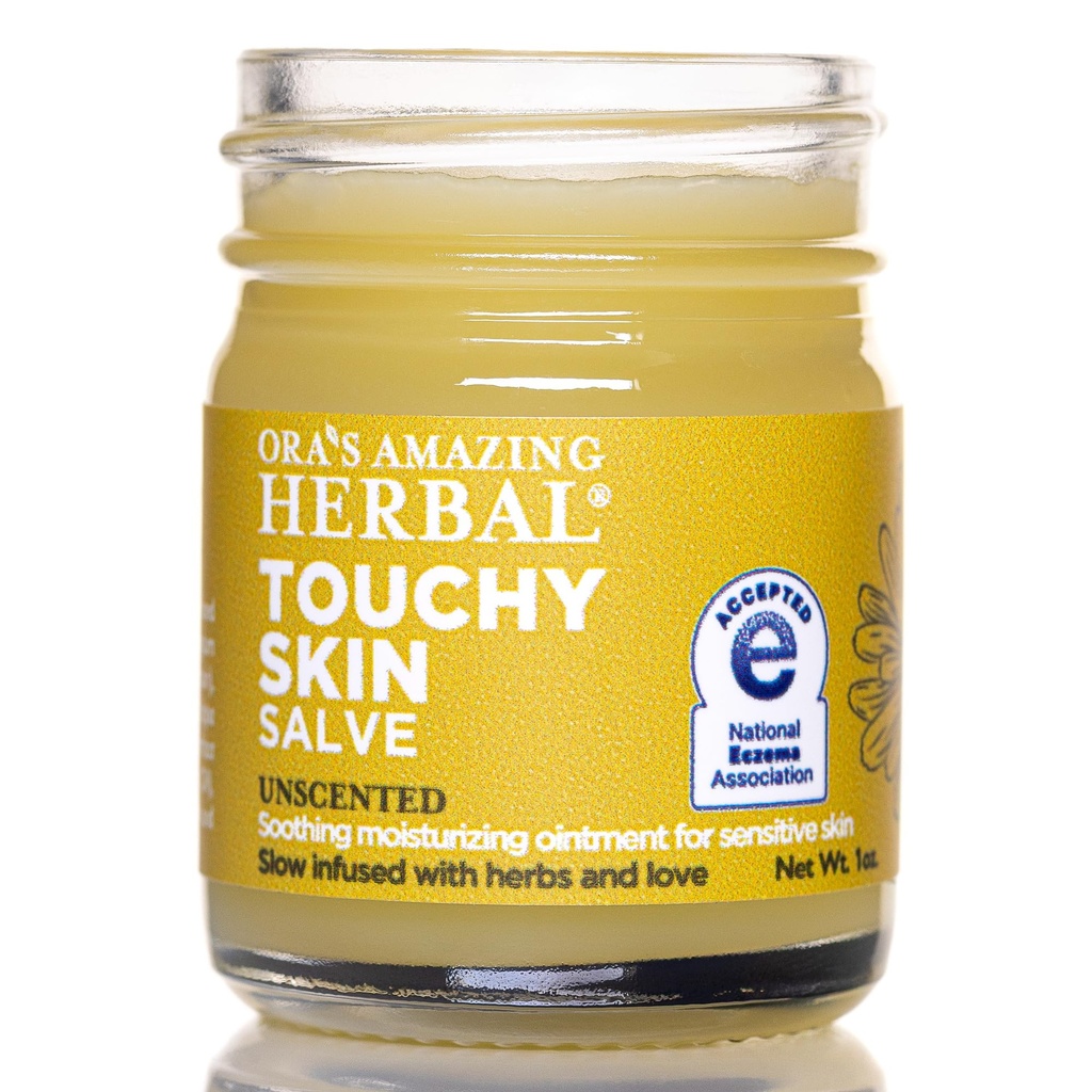 Ora's Amazing Herbal Touchy Skin Salve, Eczema Cream for Kids and Adults, Natural Sensitive Skin Treatment, Itch Cream, Calendula Ointment, Dry Skin Balm, Fragrance Free, 1 oz Travel Size