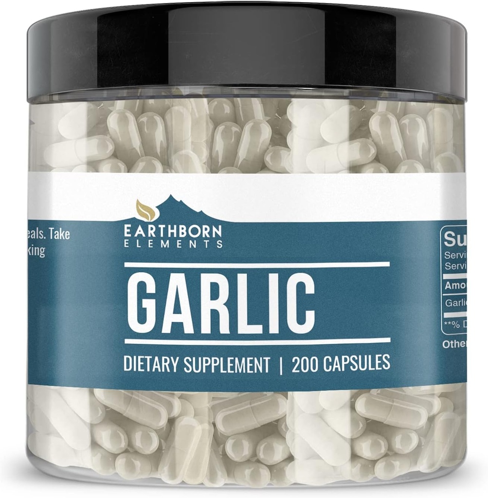 Earthborn Elements Garlic 200 Capsules, Pure & Undiluted, No Additives