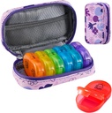 Serfeymi Weekly Travel Pill Organizer 2 Times A Day AM PM Upgraded Rainbow Pill Box 7 Day with Portable Zipper PU Leather Pill Case, Medicine Organizer for Pills, Vitamins, Fish Oils - Purple 02
