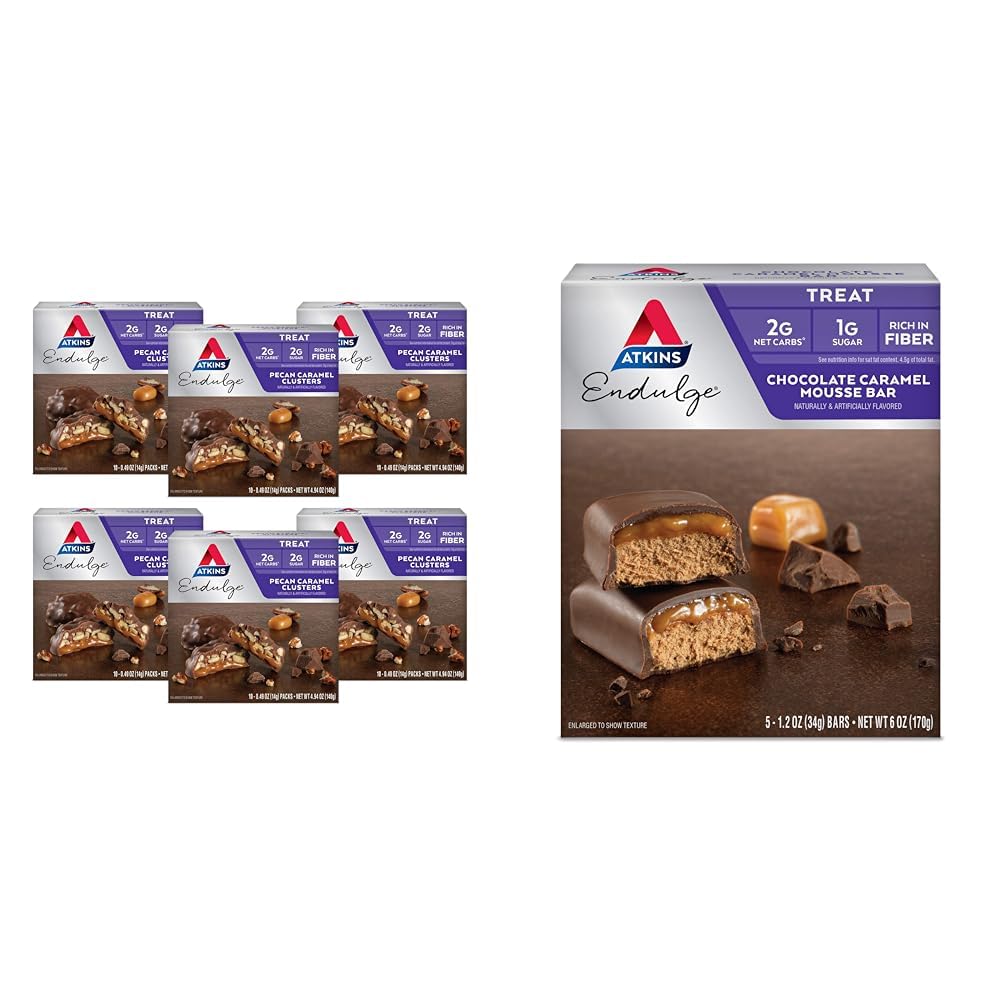 Atkins Pecan Caramel Σμήνη, 60 Count & Chocolate Caramel Mousse Bars, 5 Count - Low Sugar Dessert Αγαπημένα