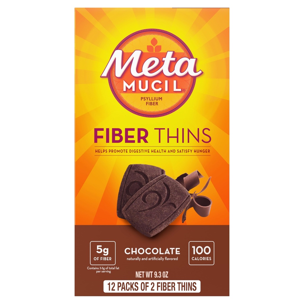 Metamucil Fiber Thins, Psyllium Husk Fiber Supplement, Digestive Health Support and Satisfy Hunger, Σοκολάτα Γεύση, 12 υπηρεσίες
