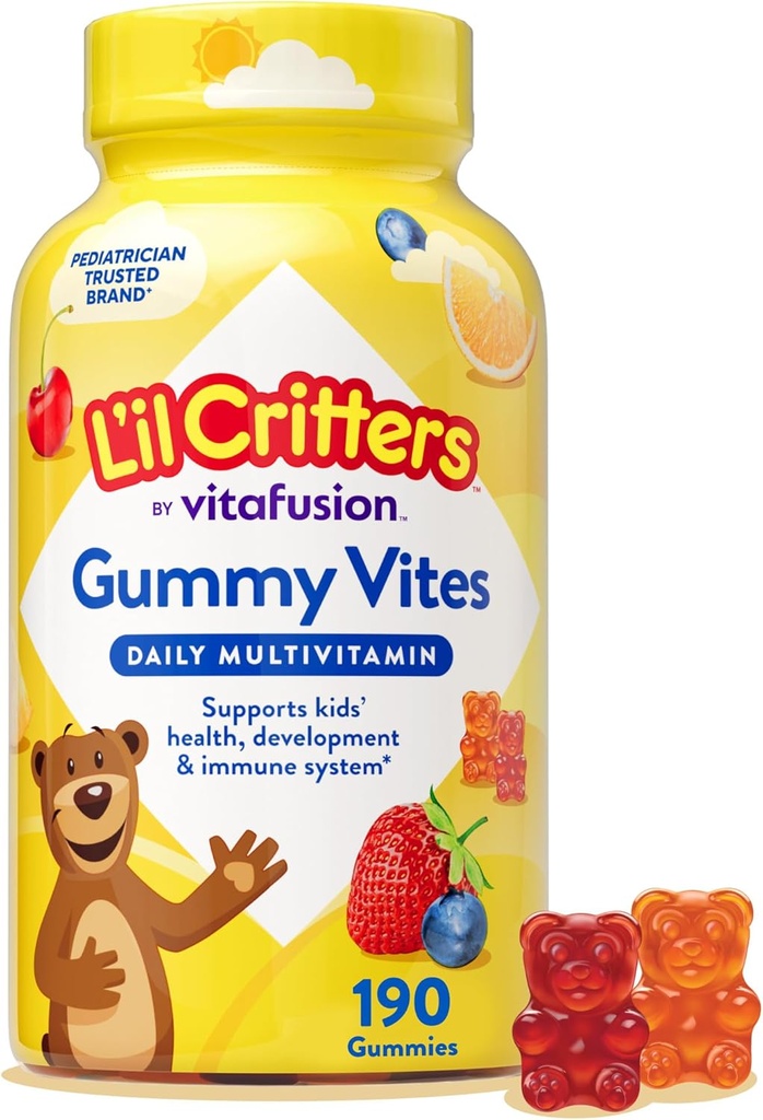 L'il Critters Gummy Vites Daily Kids Πολυβιταμίνες Ποικίλες Γεύσεις Φρούτων για Ηλικίες 2+ Toddlers & Kids, Gummy Vitamin with Vitamin C and D, 95-190 Day Supply, 190 Gummies