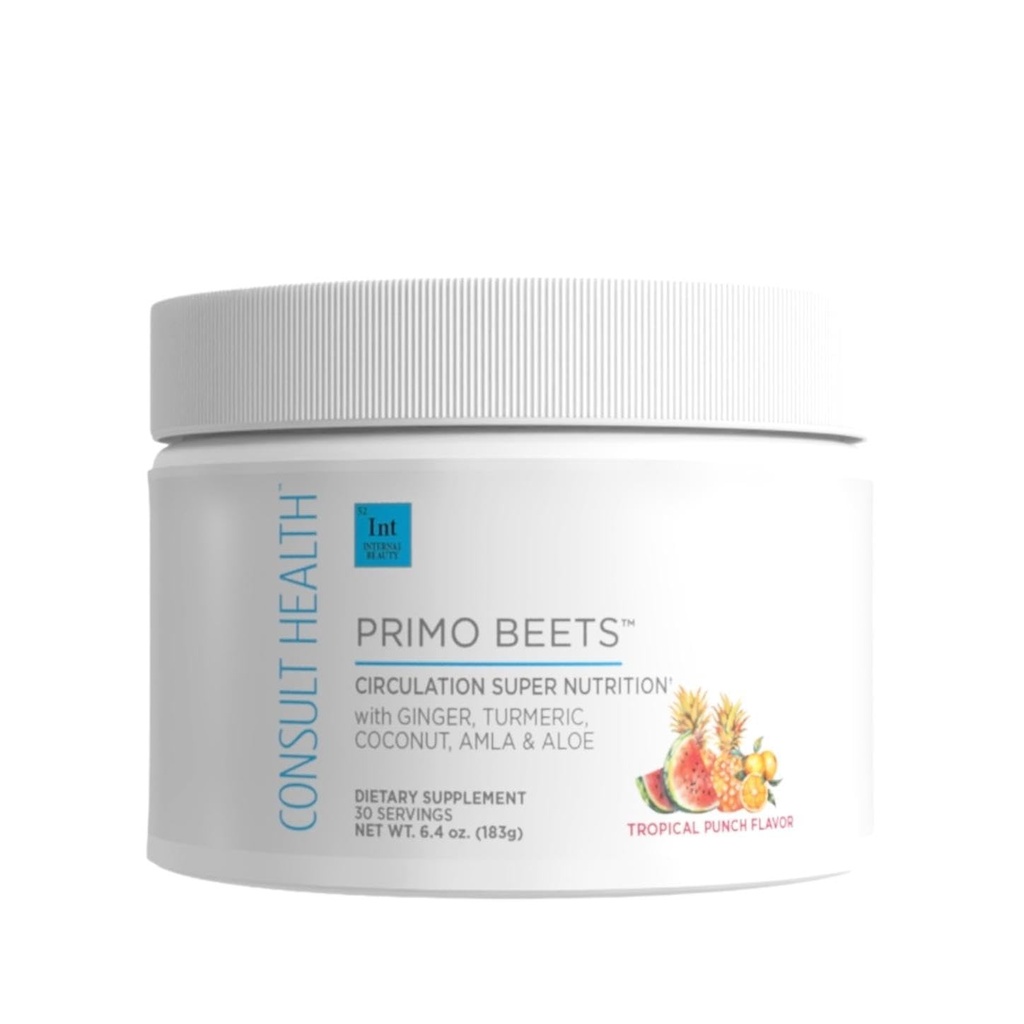 Συμβουλευτείτε την υγεία Primo Beets - Beet Root Powder Drink Mix with Electrolytes - Nitrates to Support Circulation - Energy Boost - Ginger & Turmeric - Άνδρες & Γυναίκες - Tropical Punch Γεύση - 30 Μερίδες