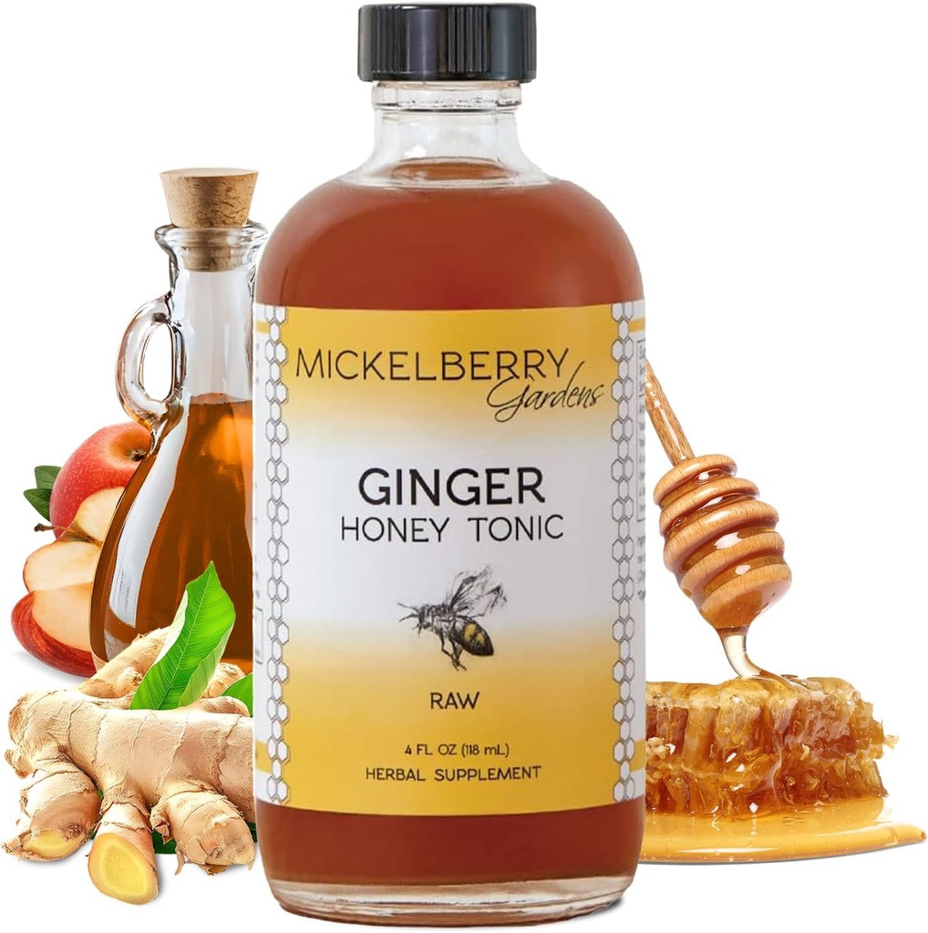 Κήποι Mickelberry Ανοσοποιητική υποστήριξη Ginger Τονωτικό Μέλι – Βιολογικά Ginger Shots & Σιρόπι για Ανοσία Boost, Digestive Health, and Wellness – 4 Oz