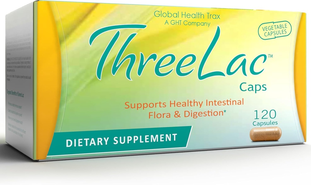 Global Health Trax GHT - ThreeLac Probiotic Κάψουλες, 120 Count - Πλήρης Επιπεφυκτική Υποστήριξη για τους άνδρες, τις γυναίκες και τα παιδιά - ανοσοποιητικό σύστημα και ισορροπία ούρων, μη ΓΤΟ