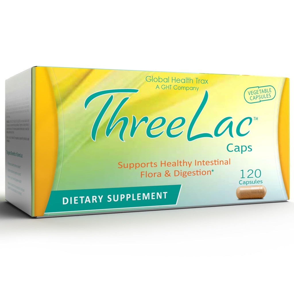 Global Health Trax GHT - ThreeLac Probiotic Κάψουλες, 120 Count - Πλήρης Επιπεφυκτική Υποστήριξη για τους άνδρες, τις γυναίκες και τα παιδιά - ανοσοποιητικό σύστημα και ισορροπία ούρων, μη ΓΤΟ