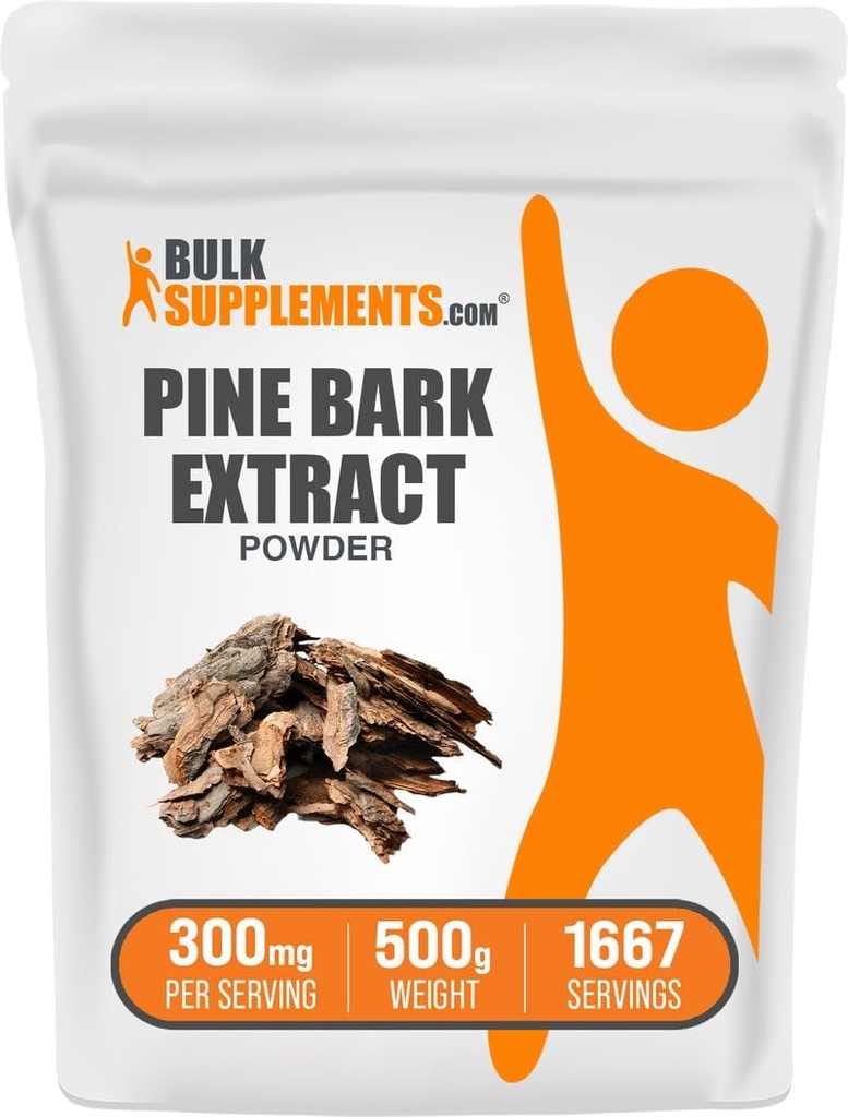 BulkSupplements.com Pine Bark Extract Powder - συμπλήρωμα βοτάνων, Pine Bark Powder - Αντιοξειδωτικά Υποστήριξη, Χωρίς γλουτένη - 300mg ανά Σερβίρισμα, 500g (1.1 lbs) (πακέτο των 1)