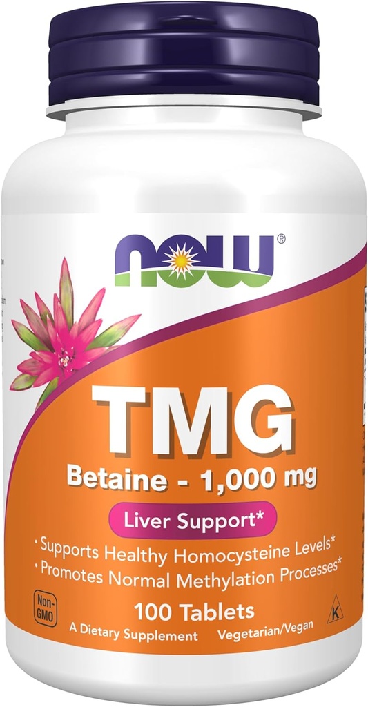 NOW Foods Supplements, TMG Betaine (Trimethylglycine) 1,000 mg, Liver Support*, 100 Tablets
