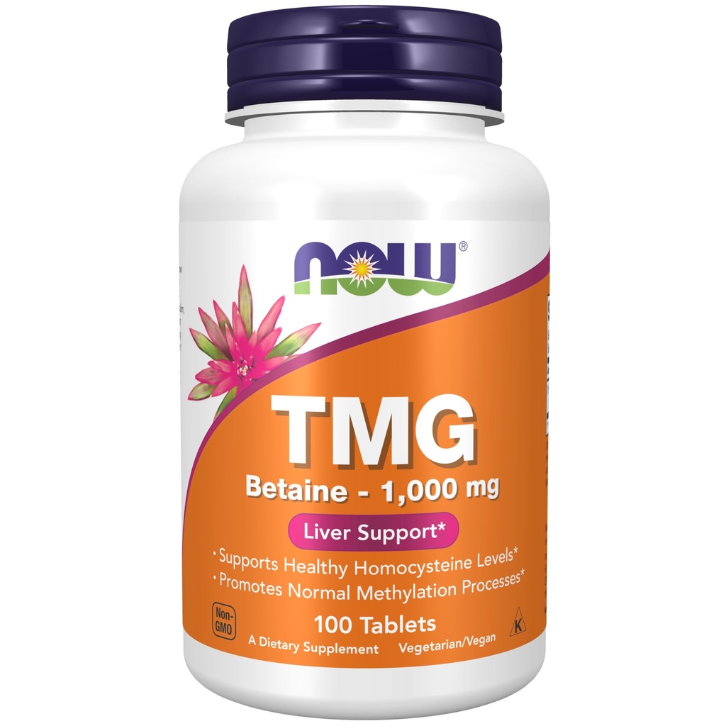NOW Foods Supplements, TMG Betaine (Trimethylglycine) 1,000 mg, Liver Support*, 100 Tablets