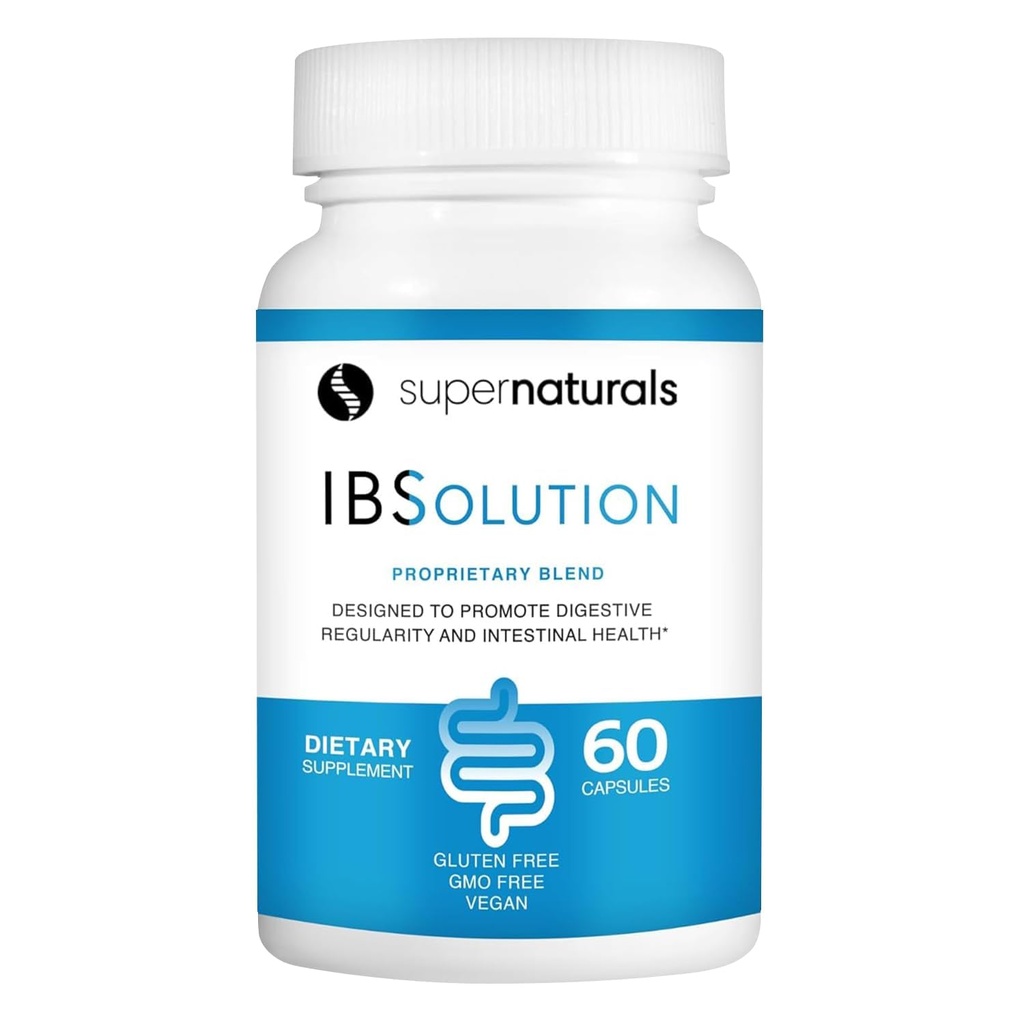 SuperNatistics IBSolution - Made in USA, Non-GMO, Gluten Free & Vegan (60 Κάψουλες) - για τα συμπτώματα της IBS (Bloating, Constipation, Gas, Diarrhea, Abdominal Pain)
