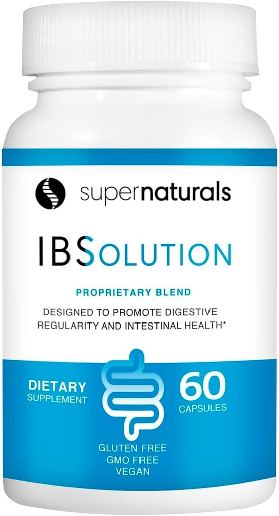 SuperNatistics IBSolution - Made in USA, Non-GMO, Gluten Free & Vegan (60 Κάψουλες) - για τα συμπτώματα της IBS (Bloating, Constipation, Gas, Diarrhea, Abdominal Pain)