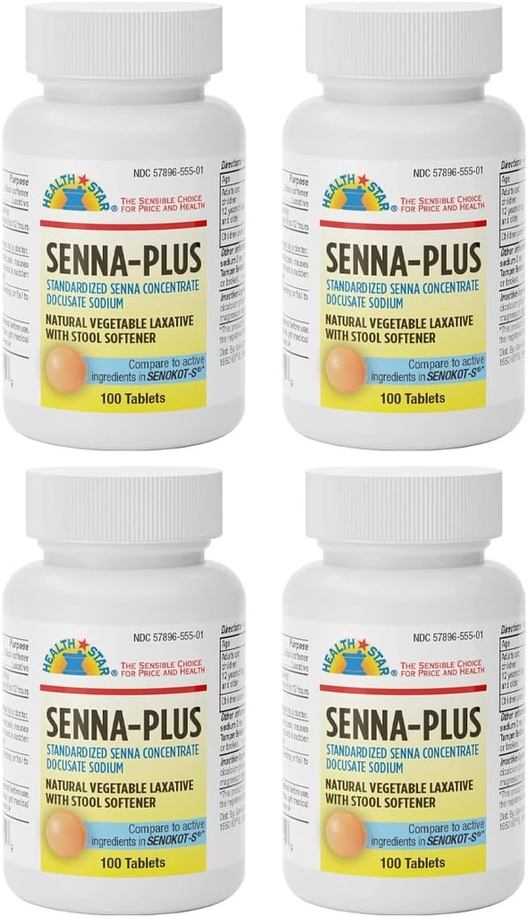 GeriCare Senna Plus Φυσικό Λαξευτικό λαχανικών με Αποσκληρυντής Στολών, Δοκιμικό Νάτριο 50mg, Sennosides 8,6mg 100 Count (Pack of 4)