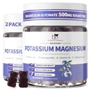 2 Συσκευασία Κάλιο Μαγνήσιο Gummies, Ζάχαρη-ελεύθερο Κάλιο Gummies με Μαγνήσιο Γλυκινικό 500mg Μασώμενα Συμπληρώματα Μαγνησίου Κάλιο με ασβέστιο, ψευδάργυρο, βιταμίνη για το πόδι Cramps & Μύες