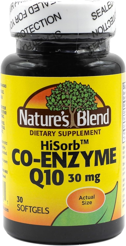 Nature's Blend HiSorb CoQ10 30mg, 30 Softgels - Υποστήριξη για την υγεία της καρδιάς, χωρίς κρύσταλλο, Max βιοδιαθεσιμότητα, κλινικά αποδεδειγμένη, χωρίς γλουτένη, χωρίς τεχνητά χρώματα ή γεύσεις, συμπλήρωμα διατροφής