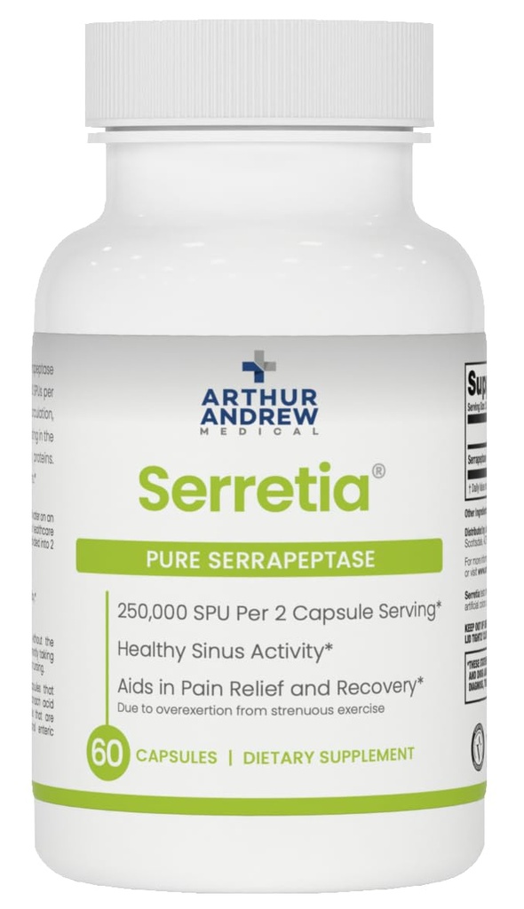 Arthur Andrew Medical, Serretia, Serrapeptase Formula for Muscle and Sinus Support, 60 Κάψουλες
