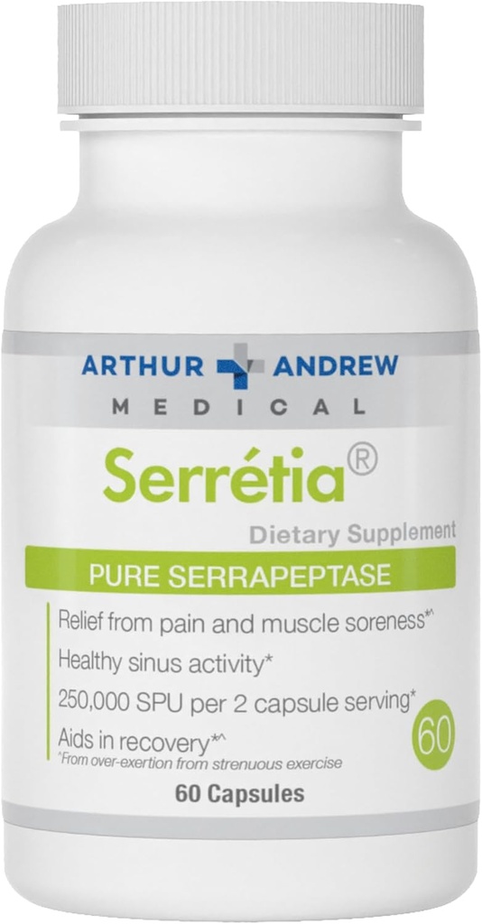 Arthur Andrew Medical, Serretia, Serrapeptase Formula for Muscle and Sinus Support, 60 Κάψουλες