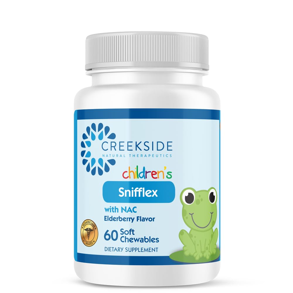 Creekside Naturals Snifflex, Παιδική Sinus & Αναπνευστική Υποστήριξη, Elderberry for Immune Health, Παιδιατρικός Formuled with NAC, Quercetin & Bromelain, Zero Sugar, Vegan, 60 Μαλακά Μασώμενα