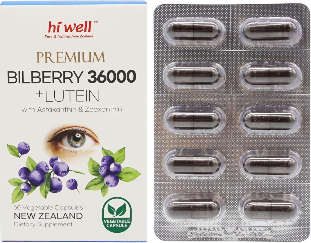 Hi Well Premium Bilberry 36000 + Lutein 12mg 60Vegtarian Κάψουλες