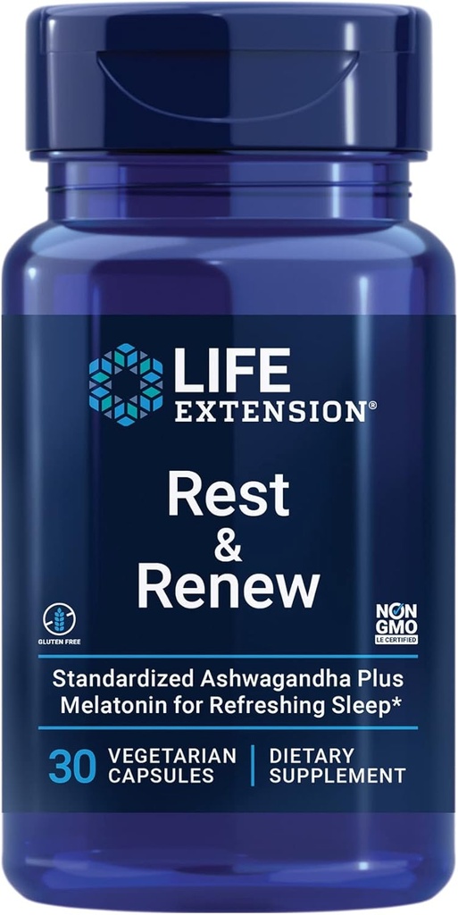 Life Extension Rest & Renew, για έναν αναζωογονητικό και αναζωογονητικό νυχτερινό ύπνο, χωρίς γλουτένη, μη ΓΤΟ, χορτοφάγους, 30 κάψουλες