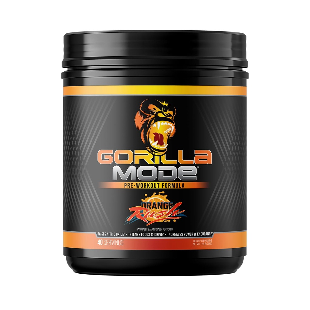 Gorilla Mind Pre Workout - Μαζικές Αντλίες Laser Focus Energy Power - L-Citrulline, Creatine, L-Tyrosine, Betaine, Hydroprime, Alpha-GPC, 400mg Caffeine, Huperzine A - 796g (Orange Rush)
