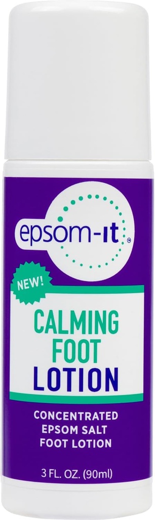 EPSOM-IT Calming Foot Lotion - Roll On Magnesium Sulfate Lotion for Tired Feet & Ankles, Topical Epsom Salt with Urea, Soften Tough Skin and Cracked Heels, Providing Comfort for Legs and Feet 3.0 oz