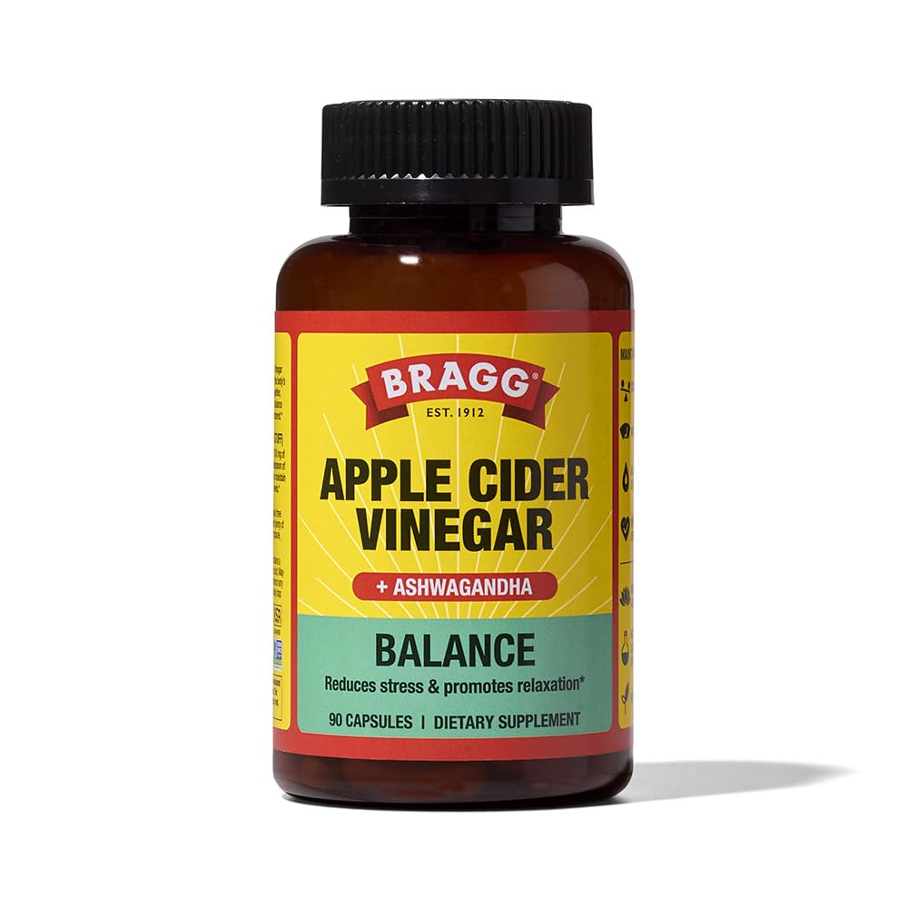 Bragg Καθημερινή Ισορροπία Apple Cider Ξύδι και Sensoril Ashwagandha Κάψουλες - 750mg Οξικό οξύ – Ενέργεια & Βάρος Υποστήριξης - (90 χάπια)