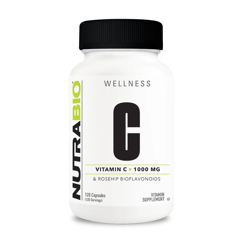 NutraBio Βιταμίνη C με Rose HIPS - Υποστηρίζει υγιή οστά, δόντια και τσίχλες, Ανοσοποιητική λειτουργία - Χωρίς πληρωτικά ή Έκδοχα - (120 κάψουλες, 1000mg βιταμίνης C ανά κάψουλα)